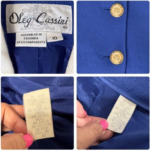 Oleg Cassini Vintage 80’s Royal Blue White Collar Skirt Set Size 10 - Picture 14 of 14
